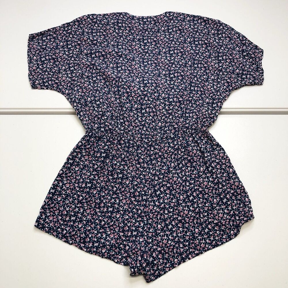 RAILS Tie Front Romper Floral Minka Wildflower Relaxed Blue Short Sleeves Small - Picture 8 of 8